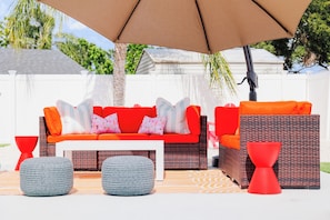 Plush seats in the outdoor patio