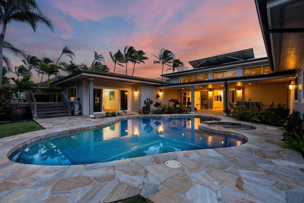 Evening swims glow under soft lights—perfect for winding down.