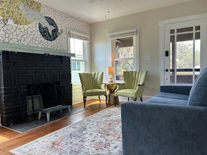 Relax after a day of fishing in the cozy living room. Smart TV & pullout couch