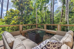 Deck: Grill, firepit, dining table,  and chairs