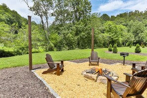 Firepit Area  Charcoal Grill By The Creek At Mountaintown Chalet 