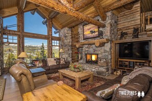 Living Room with Wood Burning Fireplace