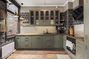 Plenty of storage and counter space for preparing meals at home.