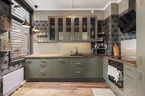 Plenty of storage and counter space for preparing meals at home.
