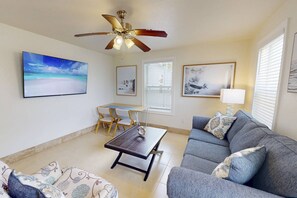Each unit has a private living area with a queen-size pull-out sofa for extra sleeping space
