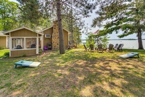 Backyard | Lakefront Property | Cornhole