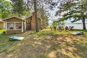 Backyard | Lakefront Property | Cornhole