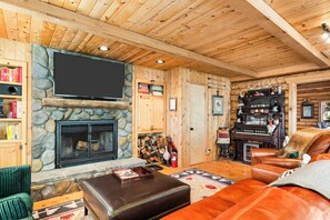 Stay warm by the fireplace.