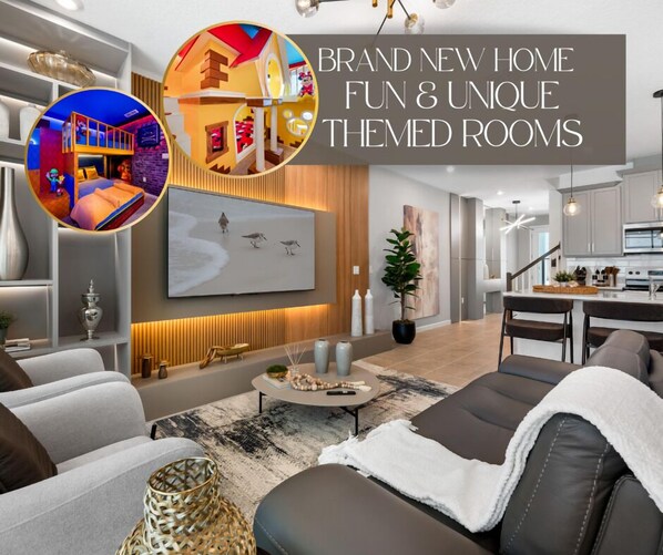 Stay in a one-of-a-kind, themed 6-bedroom, 4.5-bath townhome — the perfect fun-filled space for families and children to enjoy together!