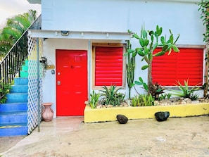 Colorful facade promises a memorable stay.