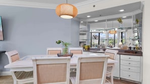 Settle in at the 6-top dining table to start the day with breakfast, end the day with after-dinner dessert, or get some friendly competition going with a card game!