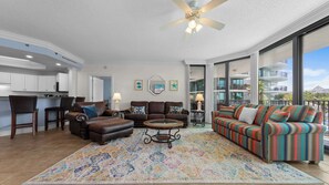 Enjoy your bay view, settle in for movie night, or gear up for a mean game of charades in this extra-spacious living room. 