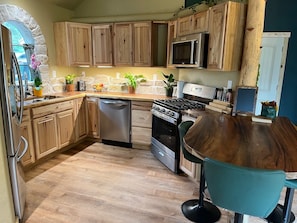 Full kitchen stocked with cooking essentials