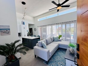 Living room and kitchen island