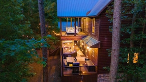 The private, multi level deck lights up at night!