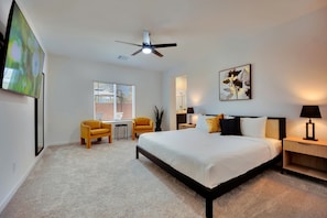 Designer lighting fixtures add a modern touch to each room.