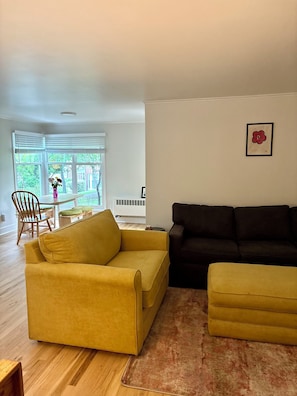 Living room with single pull out couch (yellow)