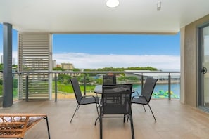 Stepping out onto the balcony, great seating options for outdoor eating and relaxing.