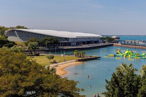 Darwin Convention Centre in view, Lagoon and Stokes Hill Wharf from balcony.