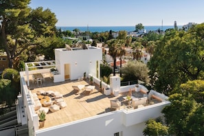Rooftop kitchen and terrace.
