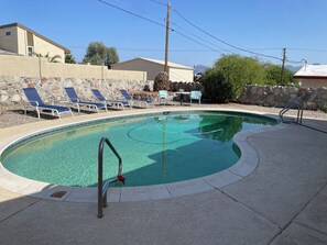Easy step down into your backyard pool, direct access from porch & master.
