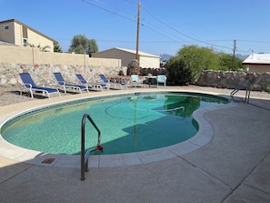 Easy step down into your backyard pool, direct access from porch & master.