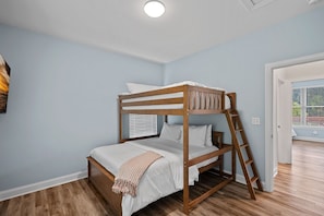 Main Level Bunk Room with twin over queen bunk bed.