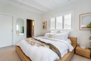 Bedroom 1 has all the luxuries that you deserve including ensuite bathroom, fitted shutters and builtin bedroom. We have given it hotel quality sheets, soft furnishings and linen. This room is more restful than a 5 star hotel suite!