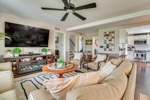 Living Room | Central A/C & Heating | Free WiFi | Single-Story Home w/ Loft