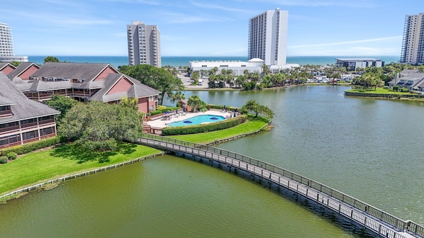 Enjoy the gorgeous pool overlooking the lake with an oceanview