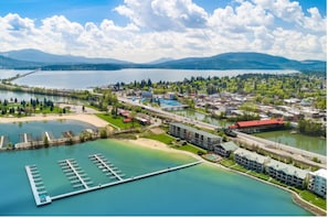 Seasons at Sandpoint property. Private beach and marina area here. Boat slips!