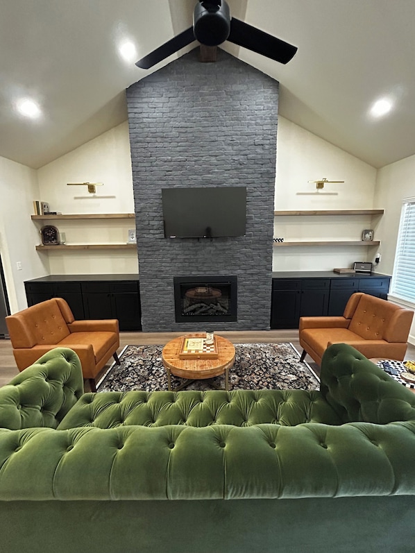Living room with electric fireplace