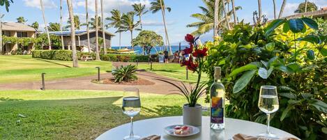 Enjoy sunset drinks with ocean and garden views!