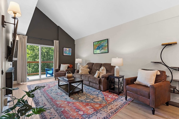 Curl up in the serene living room & stream your favorites on the smart TV
