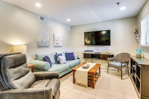 Living Room | Single-Story Condo | Central Heat & A/C | Free WiFi | Smart TV
