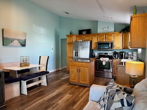 Living area and kitchen