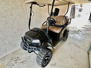 Dedicated 4 Seat Electric Golf Cart for EXTRA Daily Fee or $100 Must provide copy of your auto insurance and valid driver license...no unlicensed drivers allowed at any time.  Must sign release