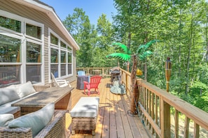 Cabin Exterior | Furnished Deck | Gas Grill
