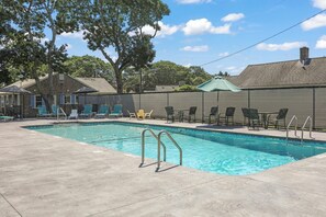 The property features a community pool, it operates from late June to Labor Day.  Hours and availability vary, depending on pool occupancy, weather and staffing,