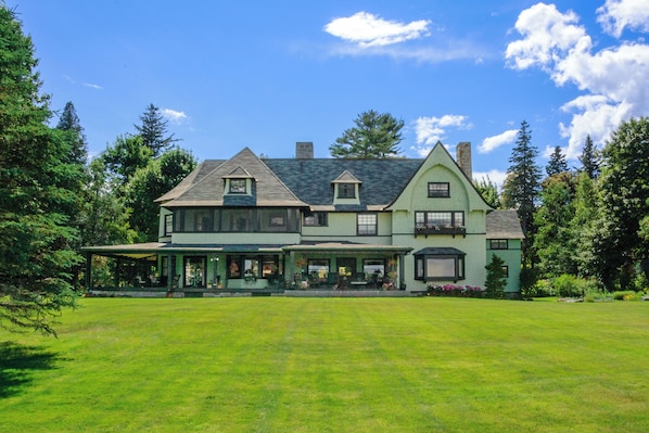 Looking at Bide-A-While from the waterside lawn.