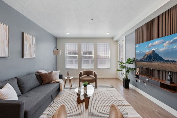 Bright and modern – our living space is designed for relaxing nights in or lazy afternoons.