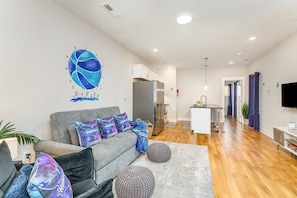 Bottom floor living area with private kitchen, Bedroom, & Bath!