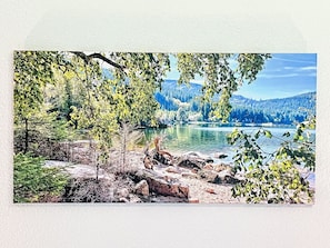 Natur, Natürliche Landschaft, Wildnis, Landschaft, Bank, See, Wald, Fluss, Gemälde