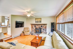 Living Room | Single-Story Home | Wood-Burning Stove | Smart TV
