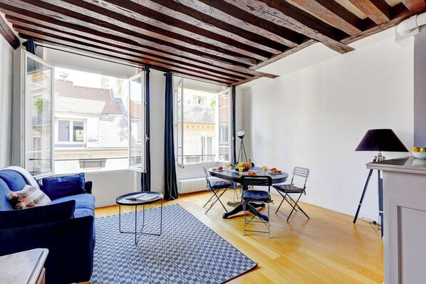 The open-plan living and dining area