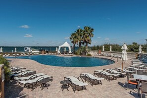 Pool deck with lounge chairs