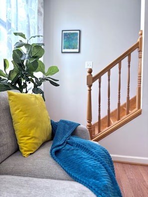 Upstairs are three bedroom with queen beds with linens and blankets.