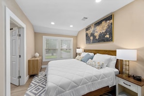 King-size bed, dresser, closet