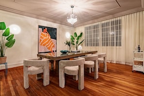 Elegant dining space with artistic decor for a sophisticated atmosphere