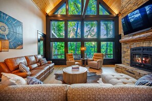 Real wood burning fireplace in the living area